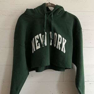 Cropped Green Hoodie Sweatshirt